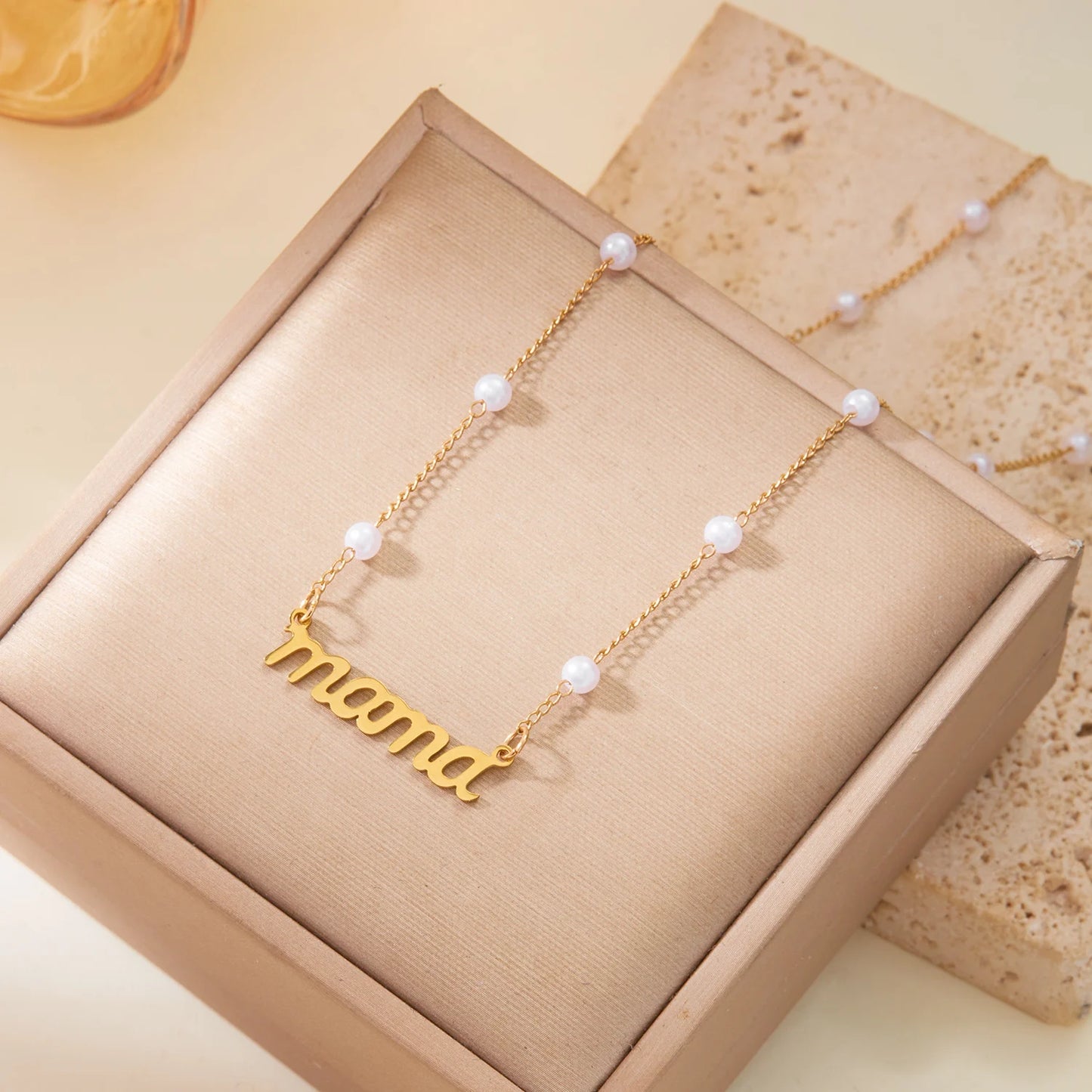 Stainless Steel Letter Mama Pendant Necklace for Women Mom Fashion Clavicle Chain Choker Charming Jewelry Mother'S Day Present