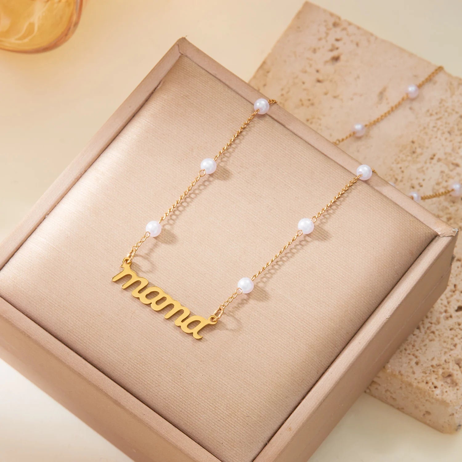 Stainless Steel Letter Mama Pendant Necklace for Women Mom Fashion Clavicle Chain Choker Charming Jewelry Mother'S Day Present
